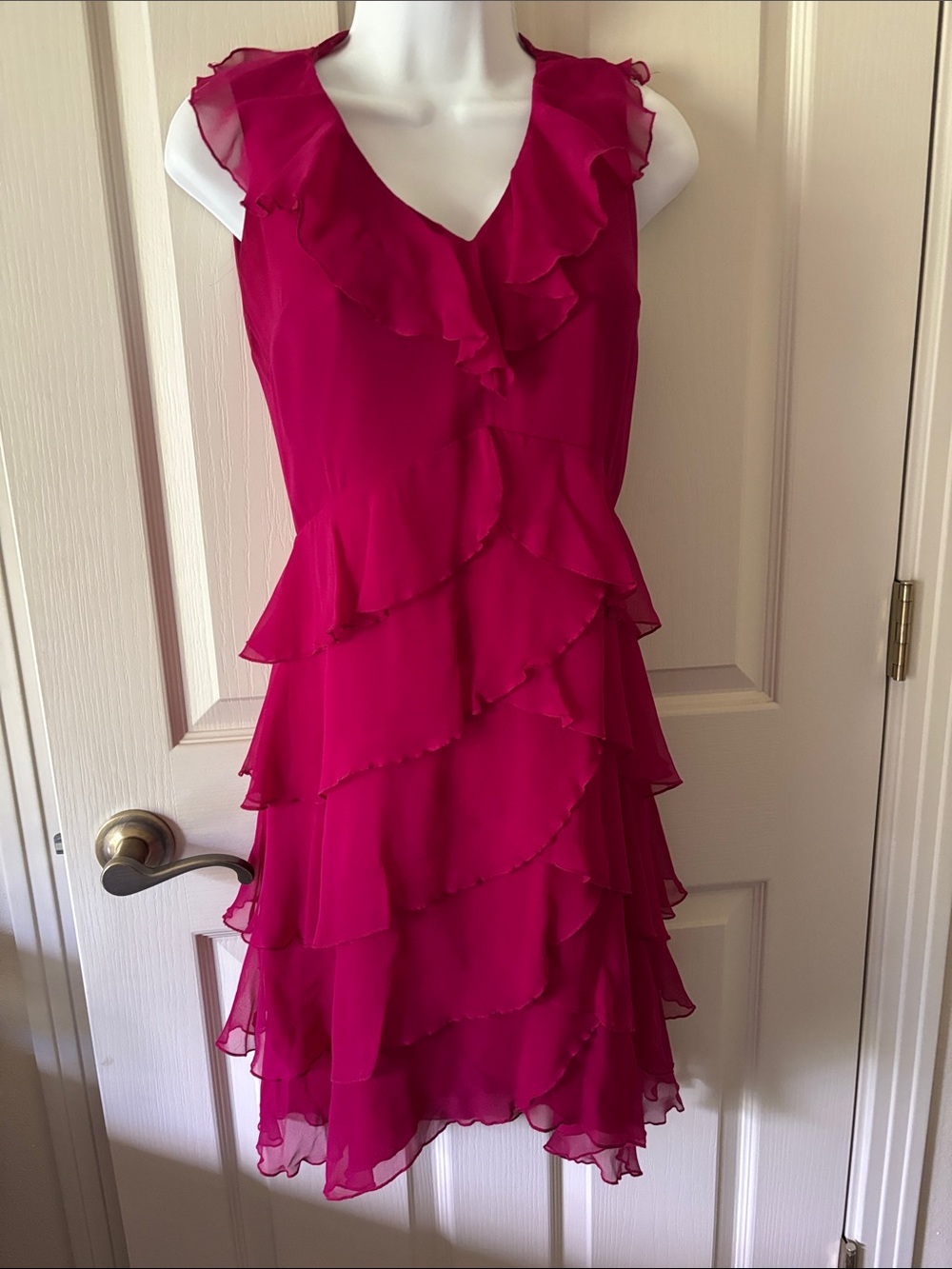 Alice + Olivia Fuchsia Pink Ruffled Layered Chiffon Mini Dress
